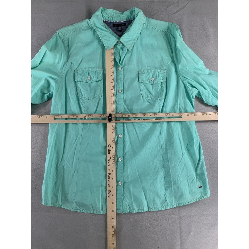 Tommy Hilfiger Shirt Womens 2XL Aqua Blue Long Sleeve Button Up Pocket Cotton - Picture 3 of 7